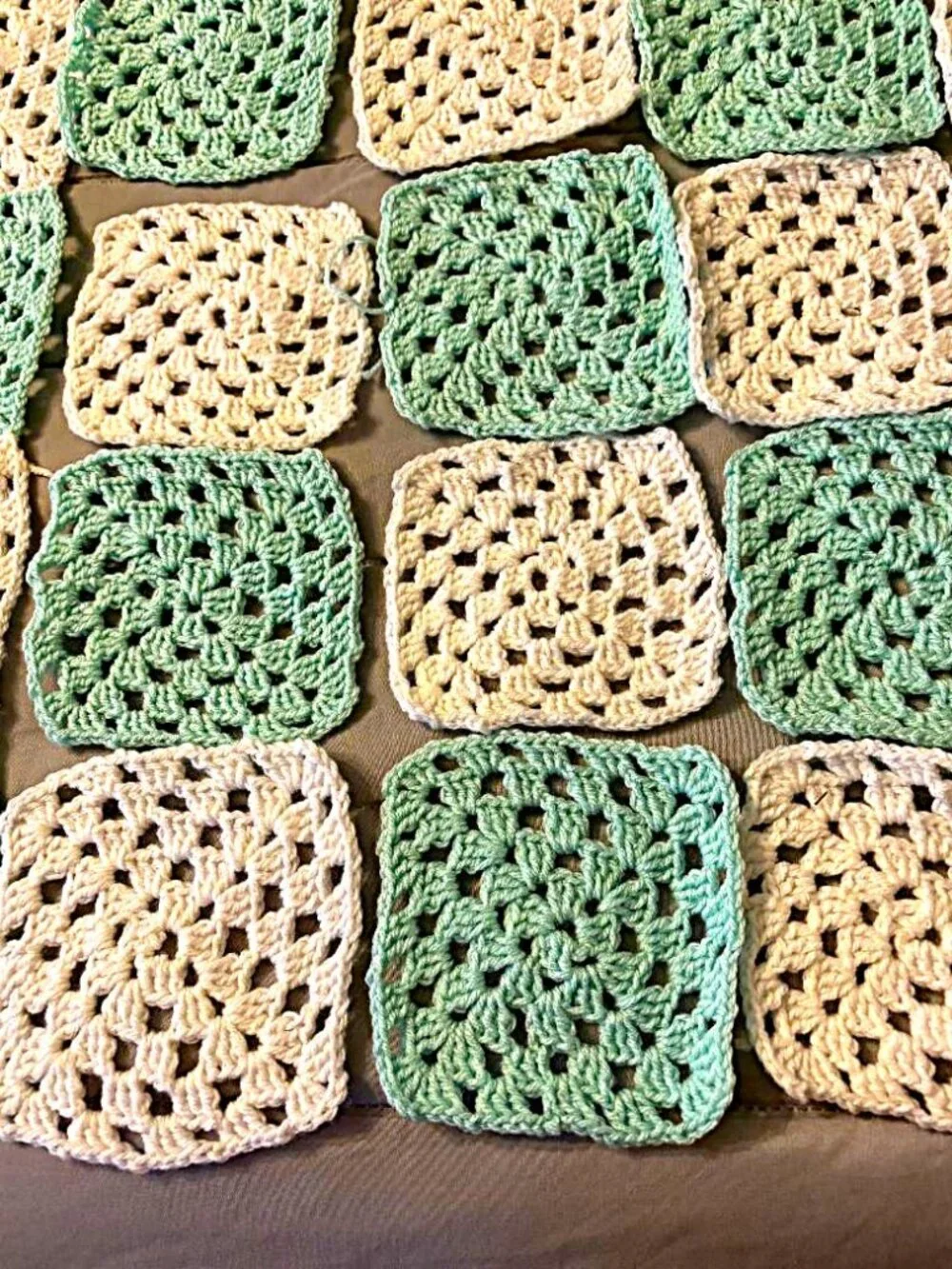 Mint green & White Checkerboard Granny Square Toddler Baby Afghan to be finished